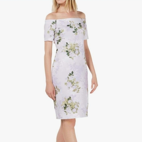 Calvin Klein Bodycon Event On or Off Shoulder Sheath Opal Purple Sz. 14 Dress - Picture 1 of 13